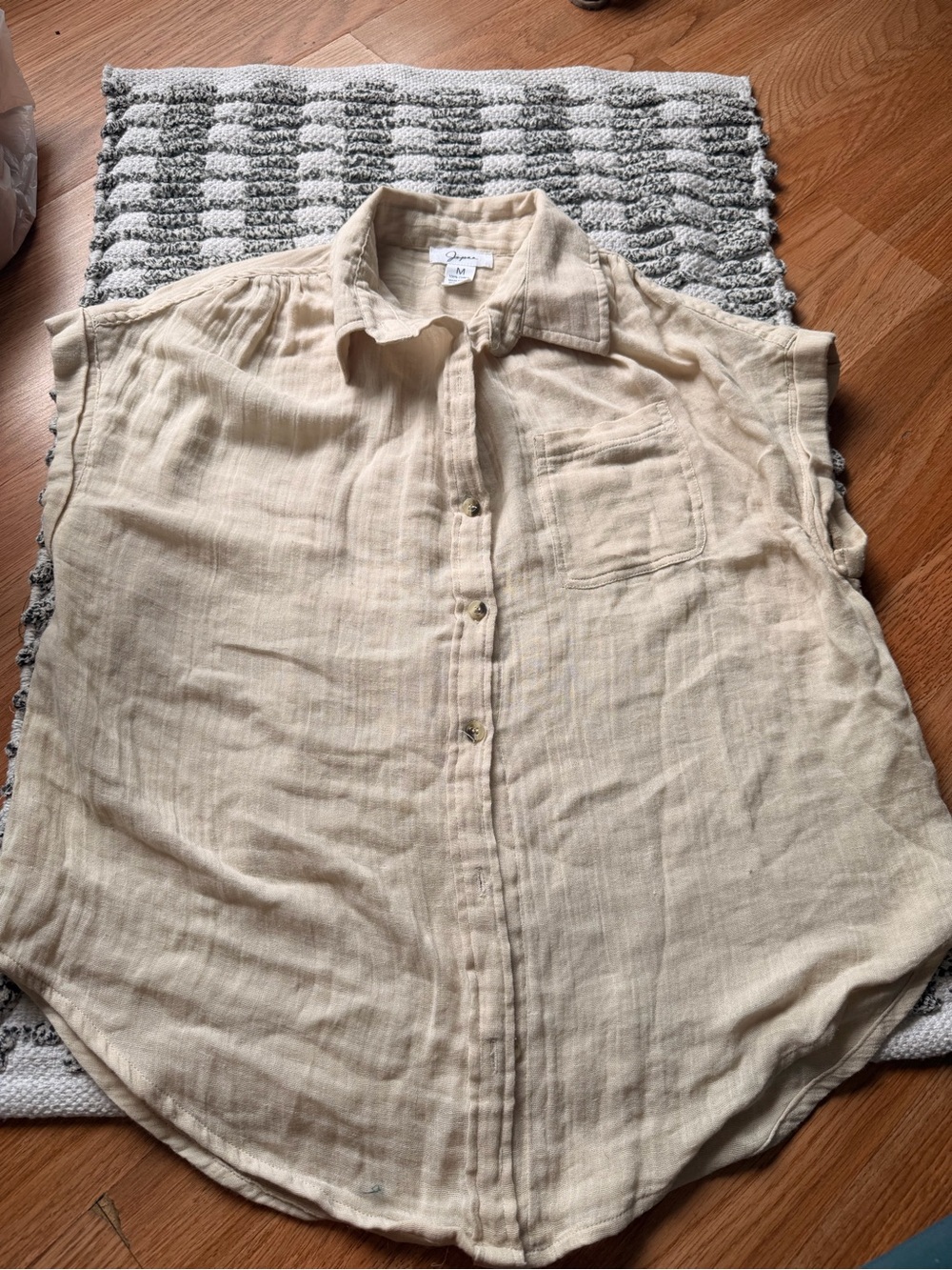 jopae Light Cream Short-Sleeve Casual Button-Down Shirt